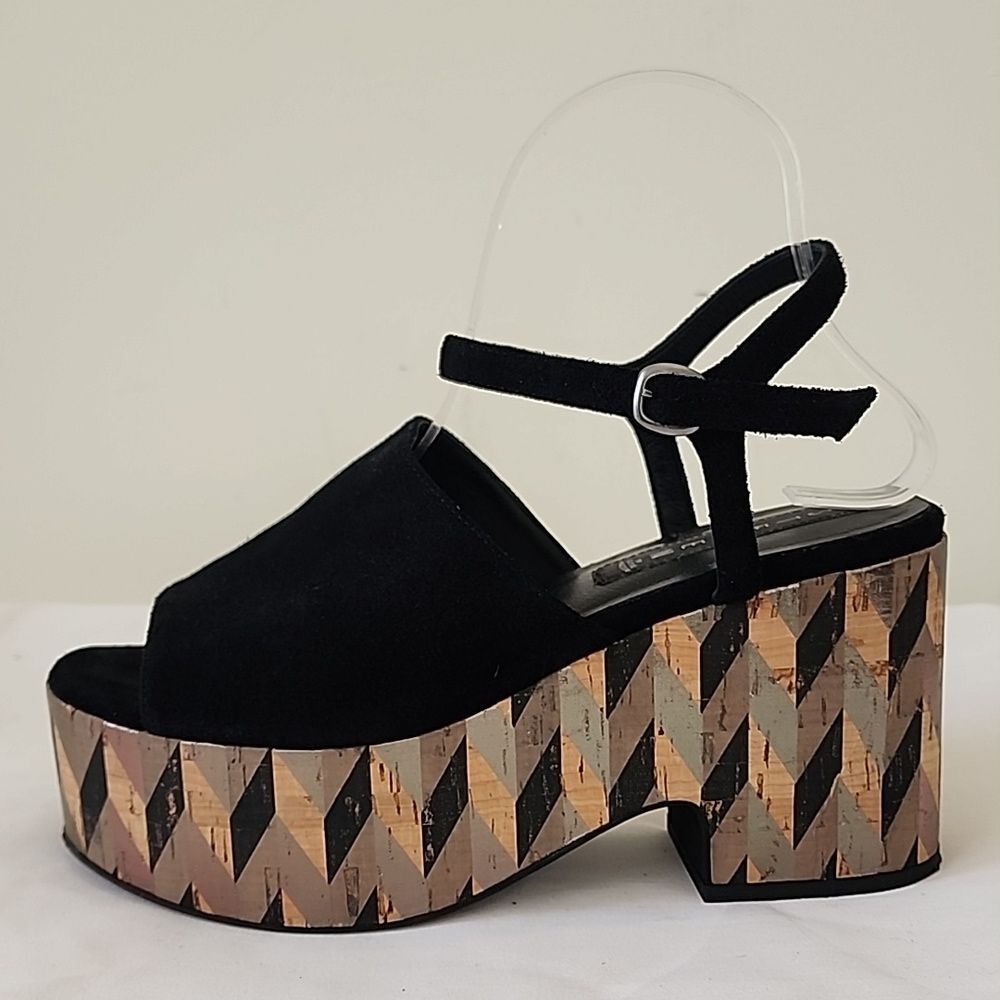 Steven By Steve Maden Black Suede Geometric Metallic Platform Shoes 7.5 AC
